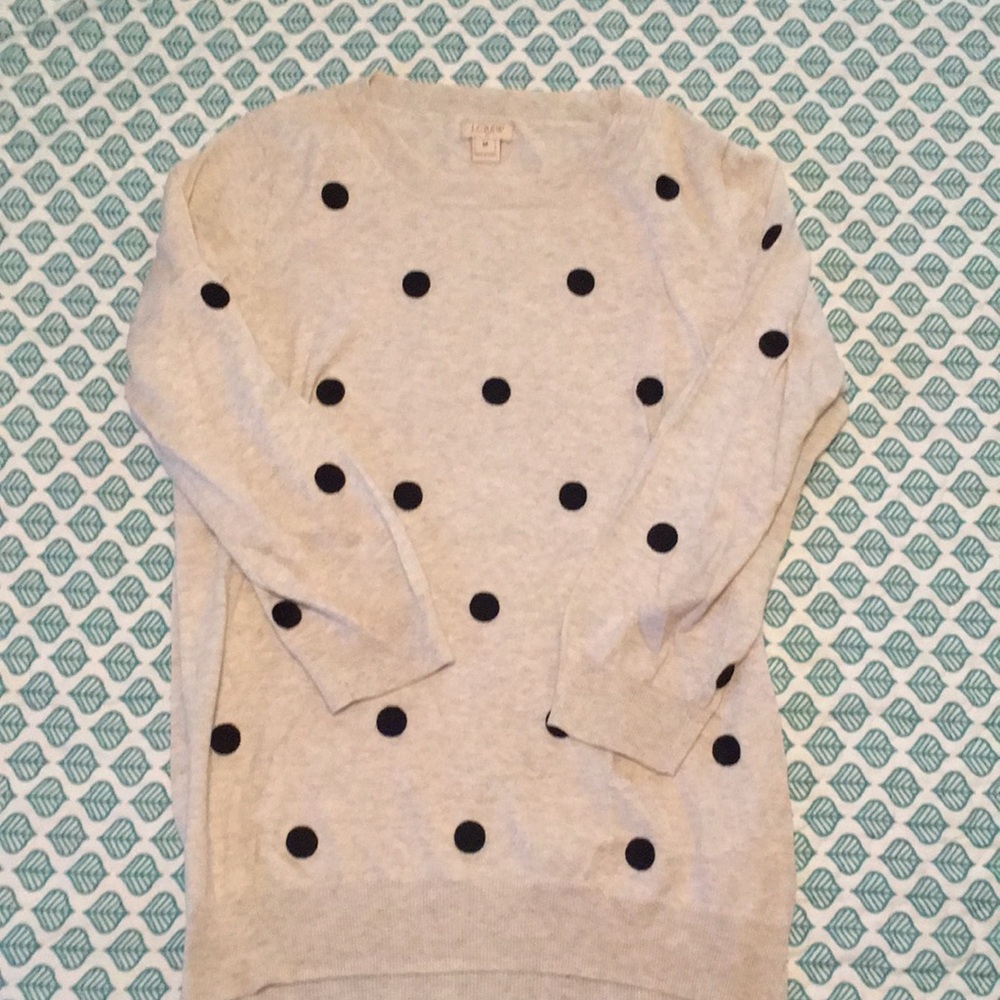 J. Crew Factory Gray Sweater w. Navy Polka Dots